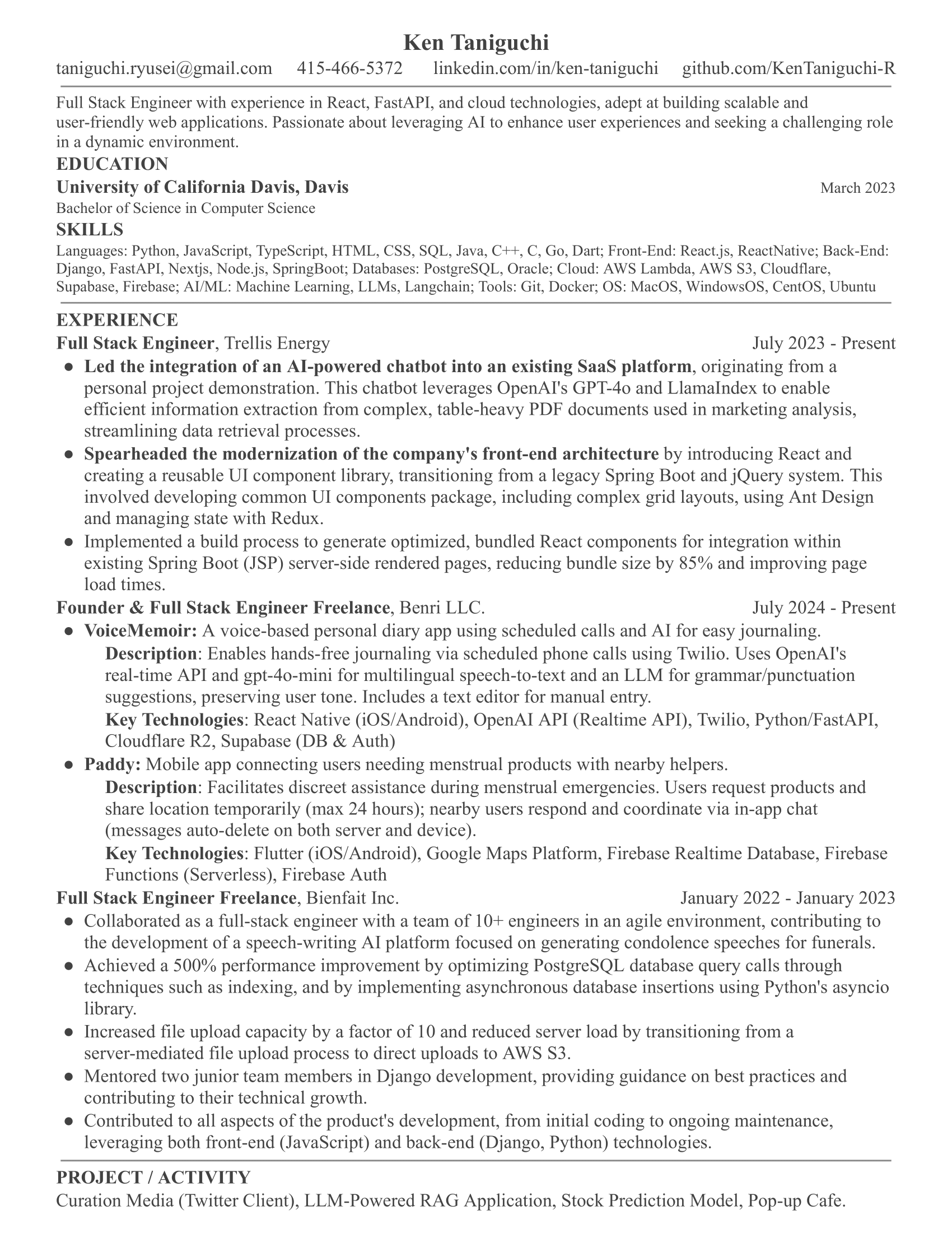 Ken Taniguchi Resume Preview